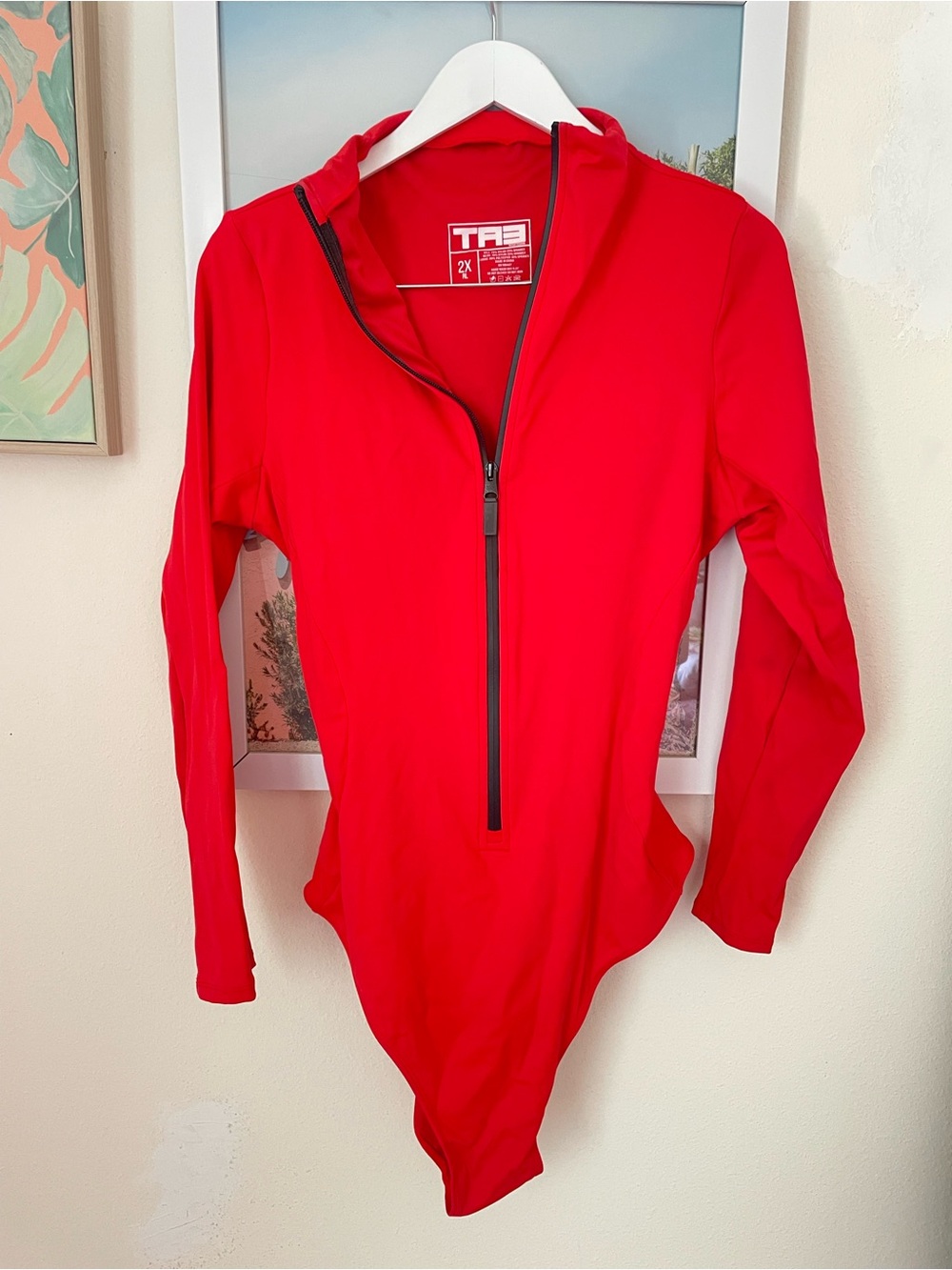 TA3 Surfy Red One Piece Long Sleeve Zip Up Front High Cut Cheeky Size 2X RL